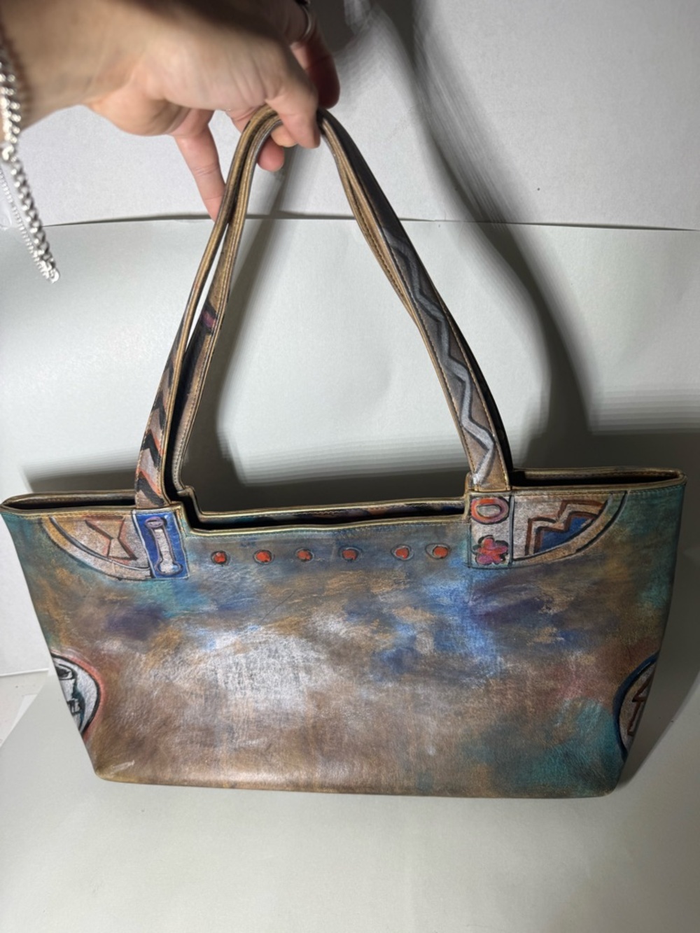 Jane Yoo wearable art leather hand painted purse - Picture 2 of 8
